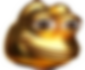 A shiny gold frog head inspired by the Pepe meme, smiling slightly with large eyes.